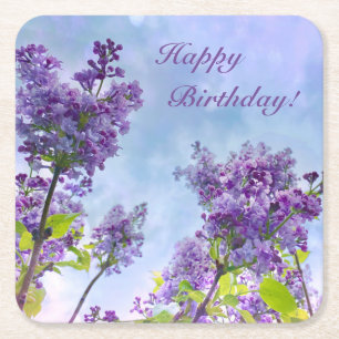 Porta-copo De Papel Quadrado Adorável Feliz Aniversário de Lilac