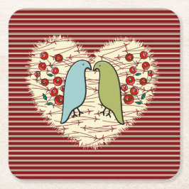 Porta-copo De Papel Quadrado Adoro Pássaros Invernos e Berries