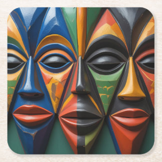 Porta-copo De Papel Quadrado African Tribal Masks Trio Dynamic Symmetry