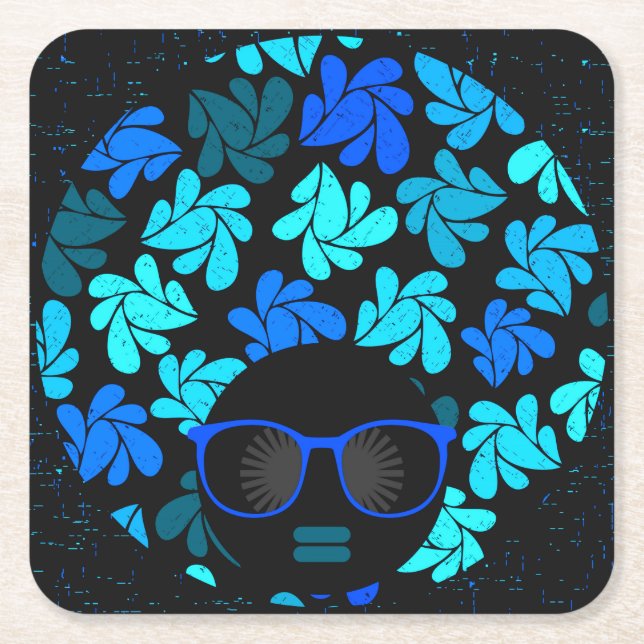 Porta-copo De Papel Quadrado Afro Diva Azul  (Frente)