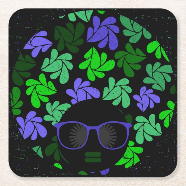 Porta-copo De Papel Quadrado Afro Diva Verde & Azul (Frente)