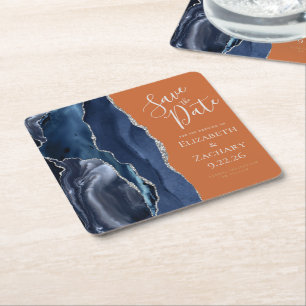 Porta-copo De Papel Quadrado Agate Azul Marinho Prata Laranja Queimado Salve a