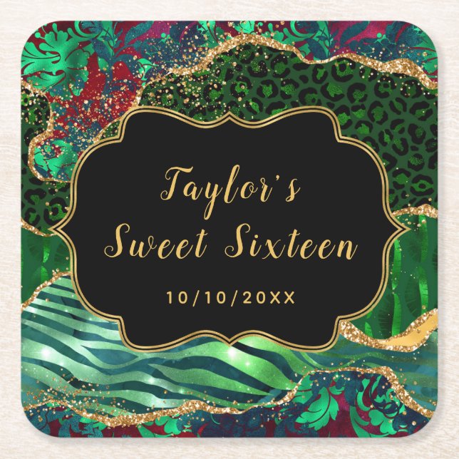 Porta-copo De Papel Quadrado Agate Safari Verde 16 (Frente)