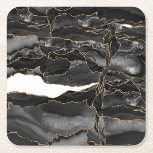 Porta-copo De Papel Quadrado Agato de brilho preto e Dourado