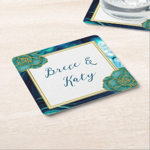 Porta-copo De Papel Quadrado Agato Floral Teal e Azul