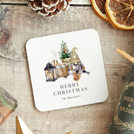 Porta-copo De Papel Quadrado Agnome Rústico de Aquarela de Natal