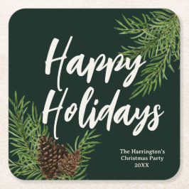 Porta-copo De Papel Quadrado Água-forte de Férias Inverno Pinheiro Vegetação Ve