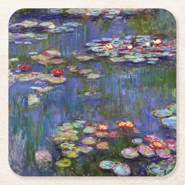 Porta-copo De Papel Quadrado Água Lily Pond, Monet (Frente)
