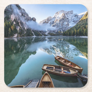 Porta-copo De Papel Quadrado Água   Pragser Wildsee Dolomites Itália