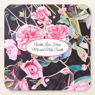 Porta-copo De Papel Quadrado Água Rosada Rosa Velha Noiva Casamento