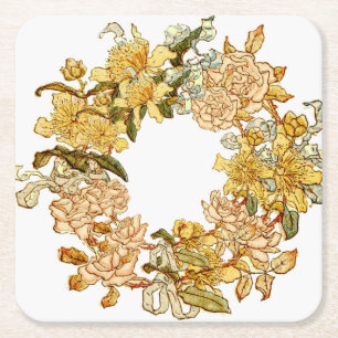 Porta-copo De Papel Quadrado Aguarela floral do vintage da grinalda da flor do