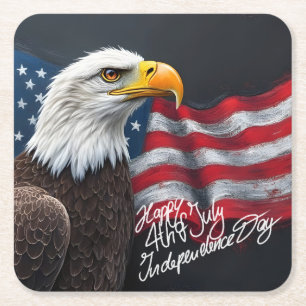 Porta-copo De Papel Quadrado Águia-careca com a Bandeira Americana Arte de 4 de