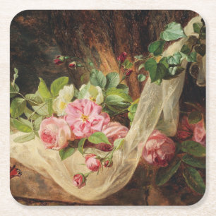 Porta-copo De Papel Quadrado "Ainda viva com Rosas no chão da floresta" - Lach