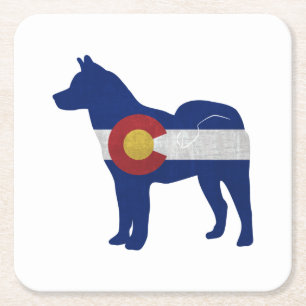 Porta-copo De Papel Quadrado Akita Dog Breed Silhouette Colorado Flag