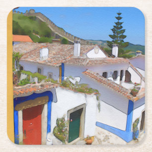 Porta-copo De Papel Quadrado Aldeia de Watercolor
