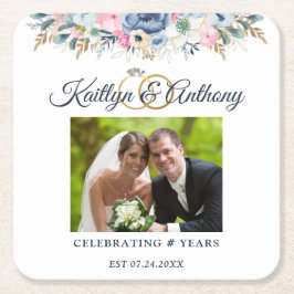 Porta-copo De Papel Quadrado Alegantes Anéis de Foto Floral Aquarela de Anivers