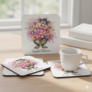 Porta-copo De Papel Quadrado Alegres Flores Bloco de Porcelana Porco Fofa