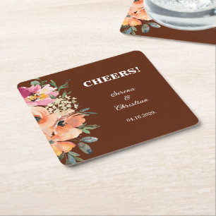 Porta-copo De Papel Quadrado Alegria Floral de Ferrugem