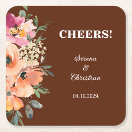Porta-copo De Papel Quadrado Alegria Floral de Ferrugem