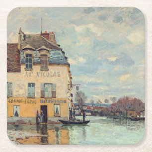 Porta-copo De Papel Quadrado Alfred Sisley - Inundação em Port-Marly 1872