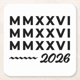 Porta-copo De Papel Quadrado Algarismos Romanos MMXXVI – 2026 Tipografia Modern