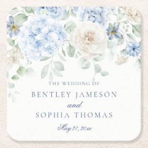Porta-copo De Papel Quadrado Algo Blue Floral Hydrangea Decor Casamento