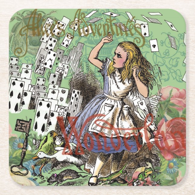 Porta-copo De Papel Quadrado alice cards maravilderland hatrabbit (Frente)