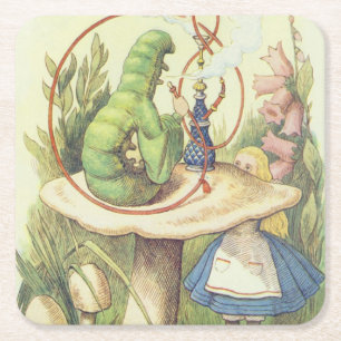 Porta-copo De Papel Quadrado Alice encontra a lagarta