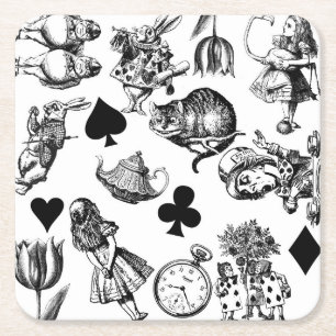 Porta-copo De Papel Quadrado Alice White Rabbit Wonderland Classic