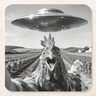 Porta-copo De Papel Quadrado Alien UFO Chicken Art Abduction SciFi Humor