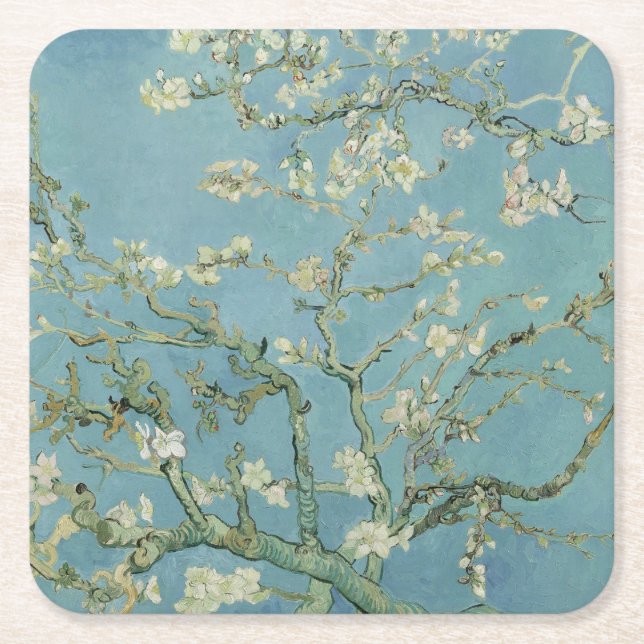 Porta-copo De Papel Quadrado Almond Blossoms de Vincent Van Gogh Fine Art (Frente)
