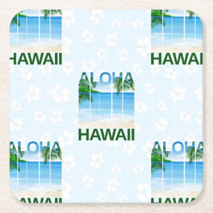 Porta-copo De Papel Quadrado Aloha Hawaii Island Summer Beach