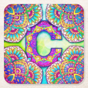 Porta-copo De Papel Quadrado Alphabet C mandala