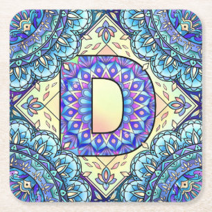 Porta-copo De Papel Quadrado Alphabet D mandala