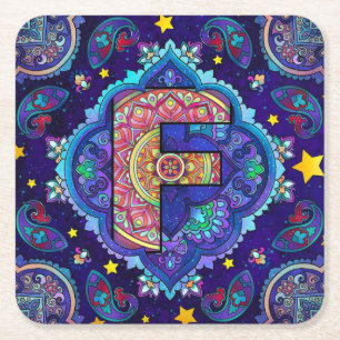 Porta-copo De Papel Quadrado Alphabet F mandala
