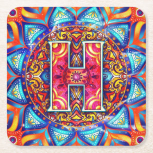 Porta-copo De Papel Quadrado Alphabet H mandala