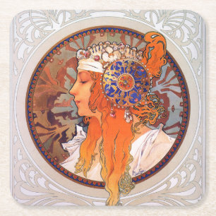 Porta-copo De Papel Quadrado Alphonse Mucha