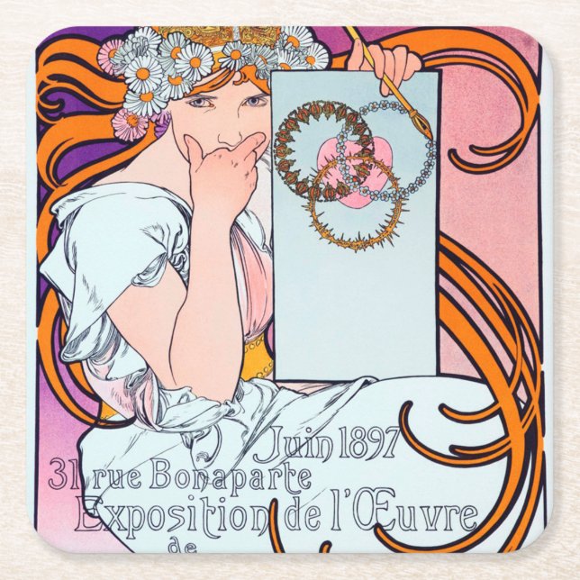 Porta-copo De Papel Quadrado Alphonse Mucha (Frente)