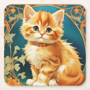 Porta-copo De Papel Quadrado Alphonse Mucha Art Nouveau Cat