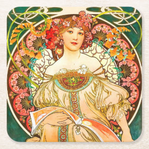 Porta-copo De Papel Quadrado Alphonse Mucha Art Nouveau Daydre