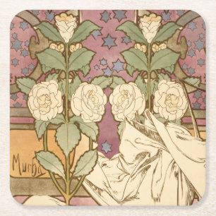 Porta-copo De Papel Quadrado Alphonse Mucha Estrelas Elegantes Art Nouveau Camé