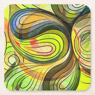 Porta-copo De Papel Quadrado Amarelo e Marrom Outono Doodle Com Linhas Pretas