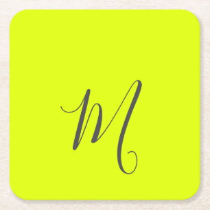 Porta-copo De Papel Quadrado amarelo fluorescente - monograma quic