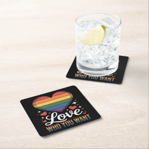 Porta-copo De Papel Quadrado Ame Quem Você Quer Orgulho Gay LGBT