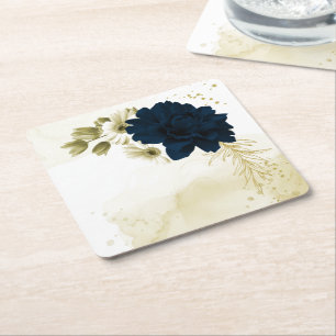 Porta-copo De Papel Quadrado Ameixas flores de ouro azul naval incríveis
