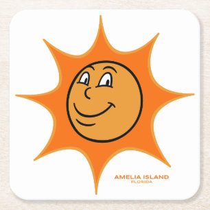 Porta-copo De Papel Quadrado Amelia Island Big Vintage Smiling Sun