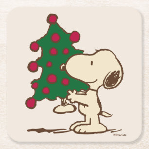 Porta-copo De Papel Quadrado Amendoins Árvore de Natal de Snoopy