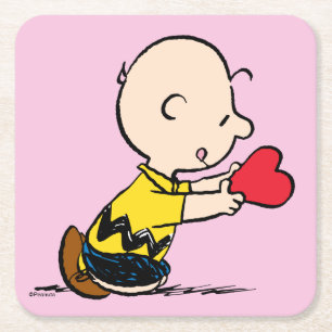 Porta-copo De Papel Quadrado Amendoins Dia de os namorados Charlie Brown Red