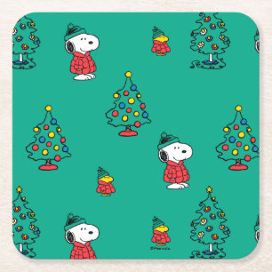 Porta-copo De Papel Quadrado Amendoins Padrão de Natal de Snoopy & Woodstock