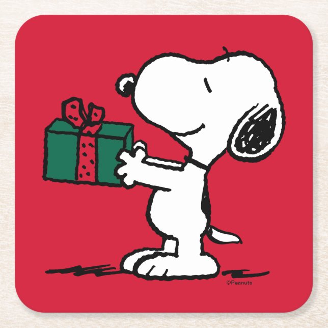 Porta-copo De Papel Quadrado Amendoins | Presente de Natal Snoopy Giver (Frente)
